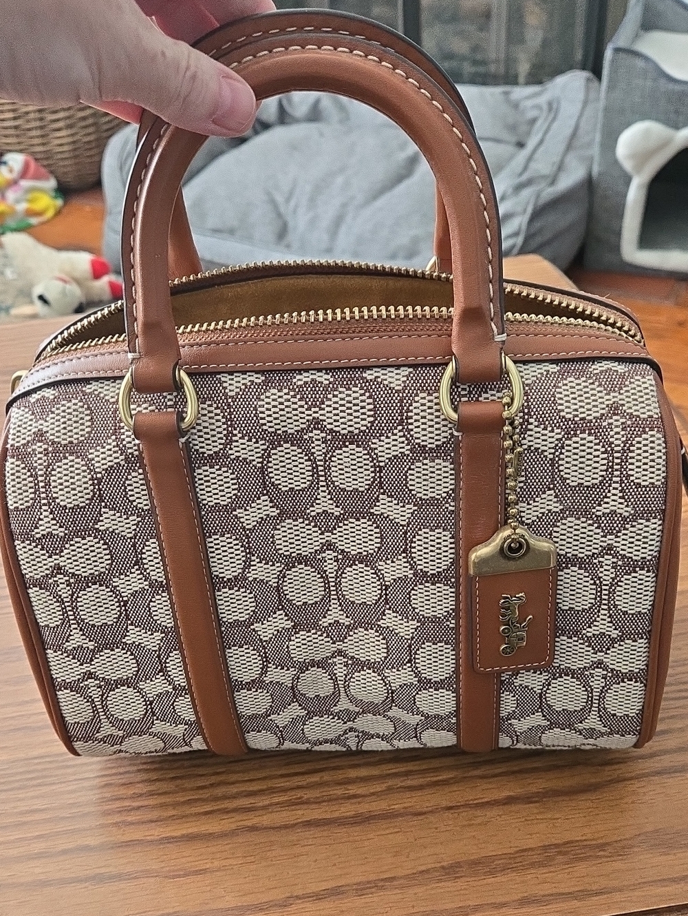 Coach Ruby Satchel 25 in Signature Textile Jacquard Brown & White